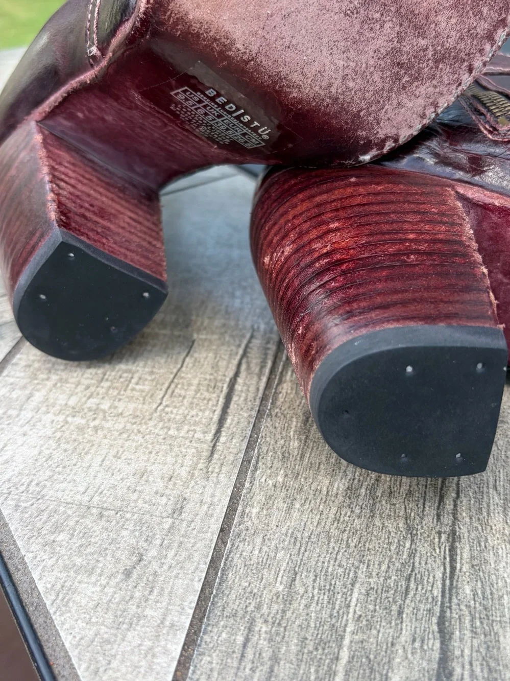 BED STU Isla Burgundy Leather Ankle Boots Women Sz 9.5 Heeled Buckle Cobbler